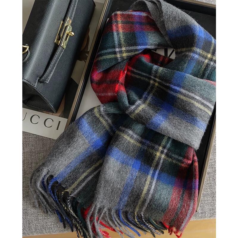 VICTORIA&VERA Women's British Plaid Color-Block Tassel Wool Scarf