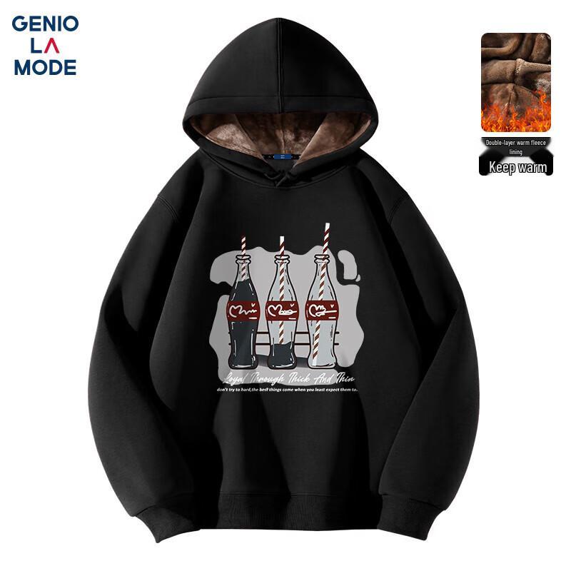 

GENIOLAMODE Men s Fleece-Lined Cartoon Print Hoodie L