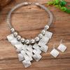 2 PCS European American Fashion Geometric Square Metal Necklace Earring Set Vintage Statement Choker Accessories