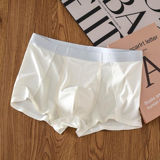 Men Boxer Briefs Mid-rise Elastic Waistband Breathable Mesh Shorts Underwear Solid Color U-Convex