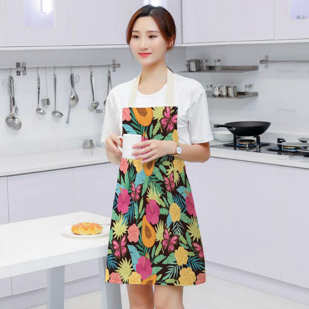 unframed Creative Plant Priinting Women Kitchen Aprons Cooking oil-proof Cotton Linen Antifouling Chef Apron 55x68cm
