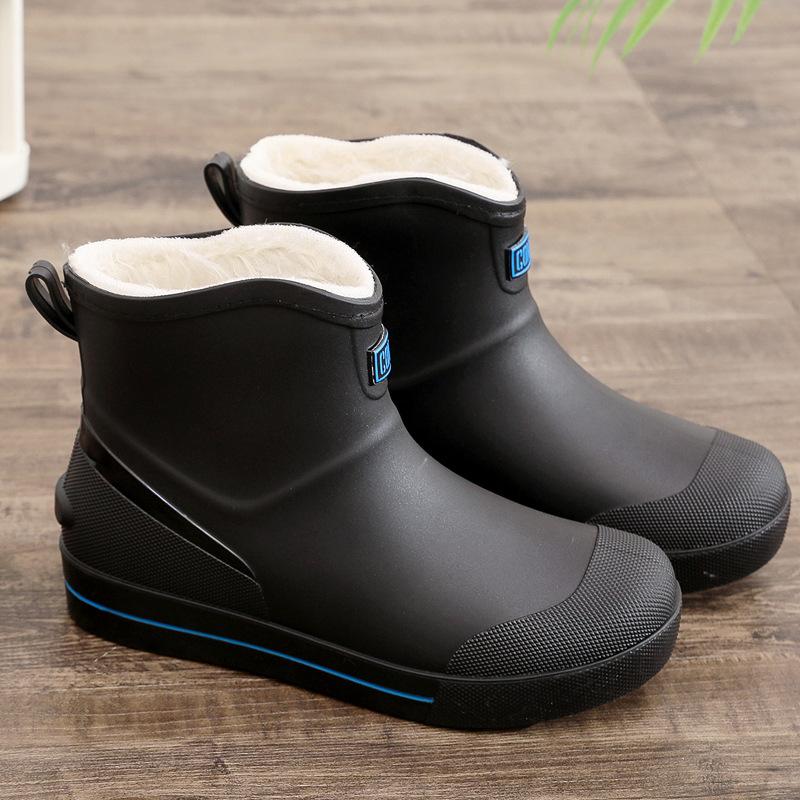 Fashion Snow Warm Thick Rain Boots, Kitchen Waterproof and Anti Slip Rain Shoes, Men's Fashionable and Wear-resistant Water Shoes