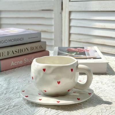 Shangqi Hand-painted Irregular Heart Ceramic Coffee Cup & Saucer Set