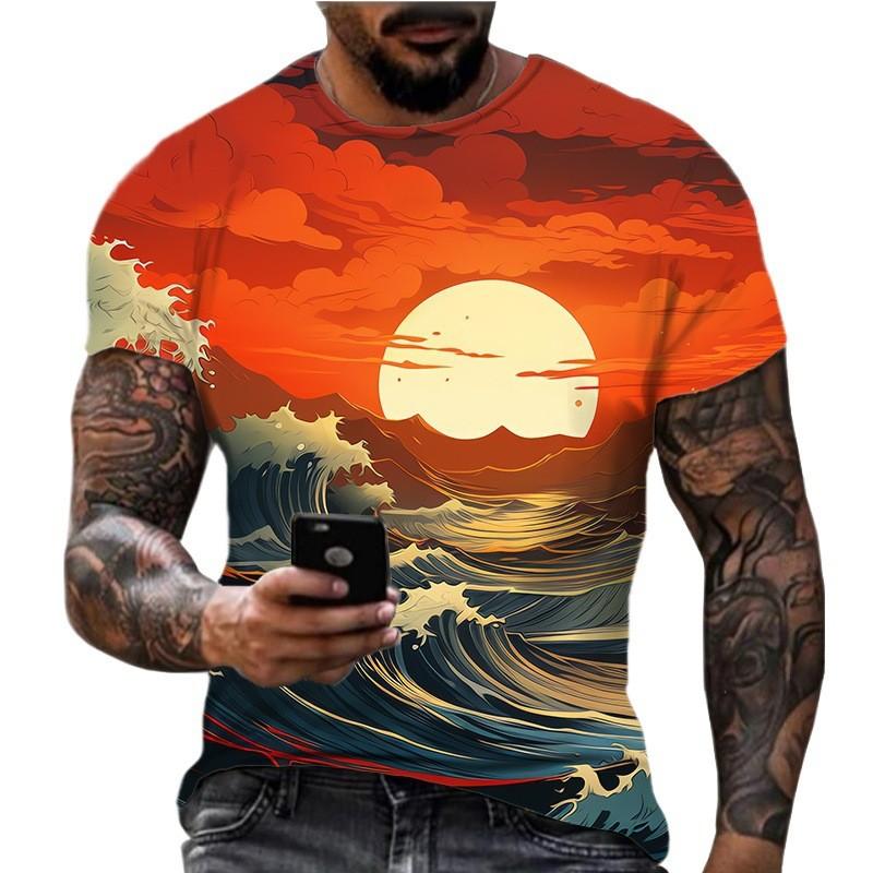 2026 New 3D Wave Printed Breathable Fast Drying Comfortable Round Neck Short Sleeved T-shirt Top