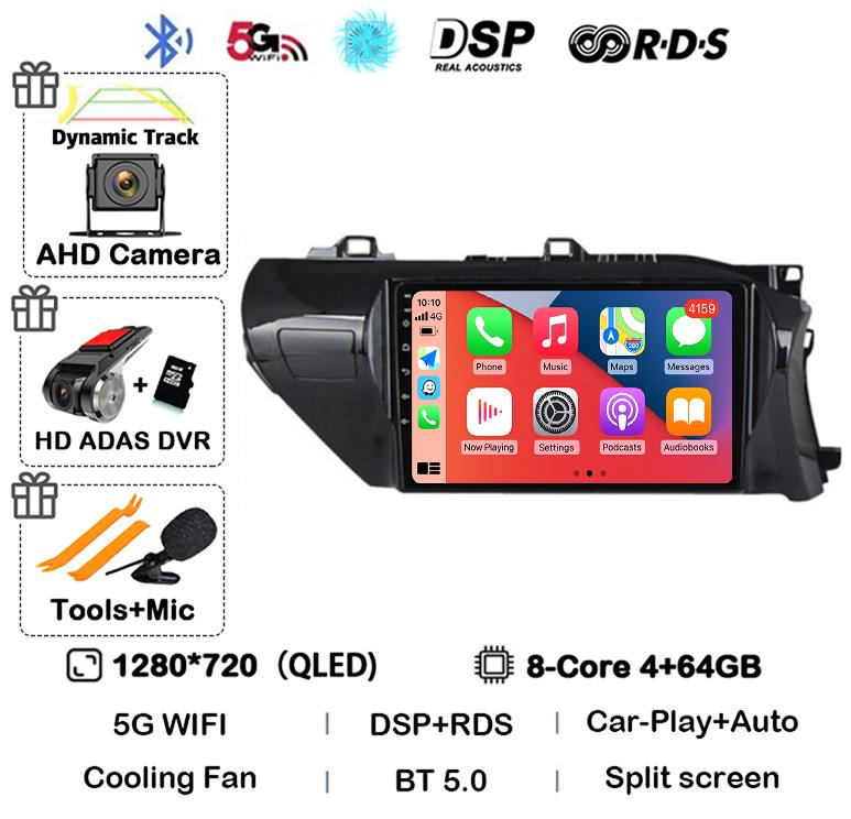 Android 14 Carplay Auto WIFI Car Radio For Toyota HILUX REVO VIGO IMV 2016  2017 2018 2019 2020 RHD GPS Multimedia Player Stereo
