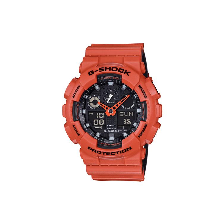 CASIO Мужские Часы Черные с Жидкокристаллическим/Аналоговым Двойным Дисплеем Серия GA-100L-4A GA-100L-4A Orange Watch Bands
