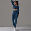 Seamless Knitted Long Sleeved Sports And Fitness Pants, Quick Drying Jacquard Breathable Hip Lifting Running Yoga Suit Set