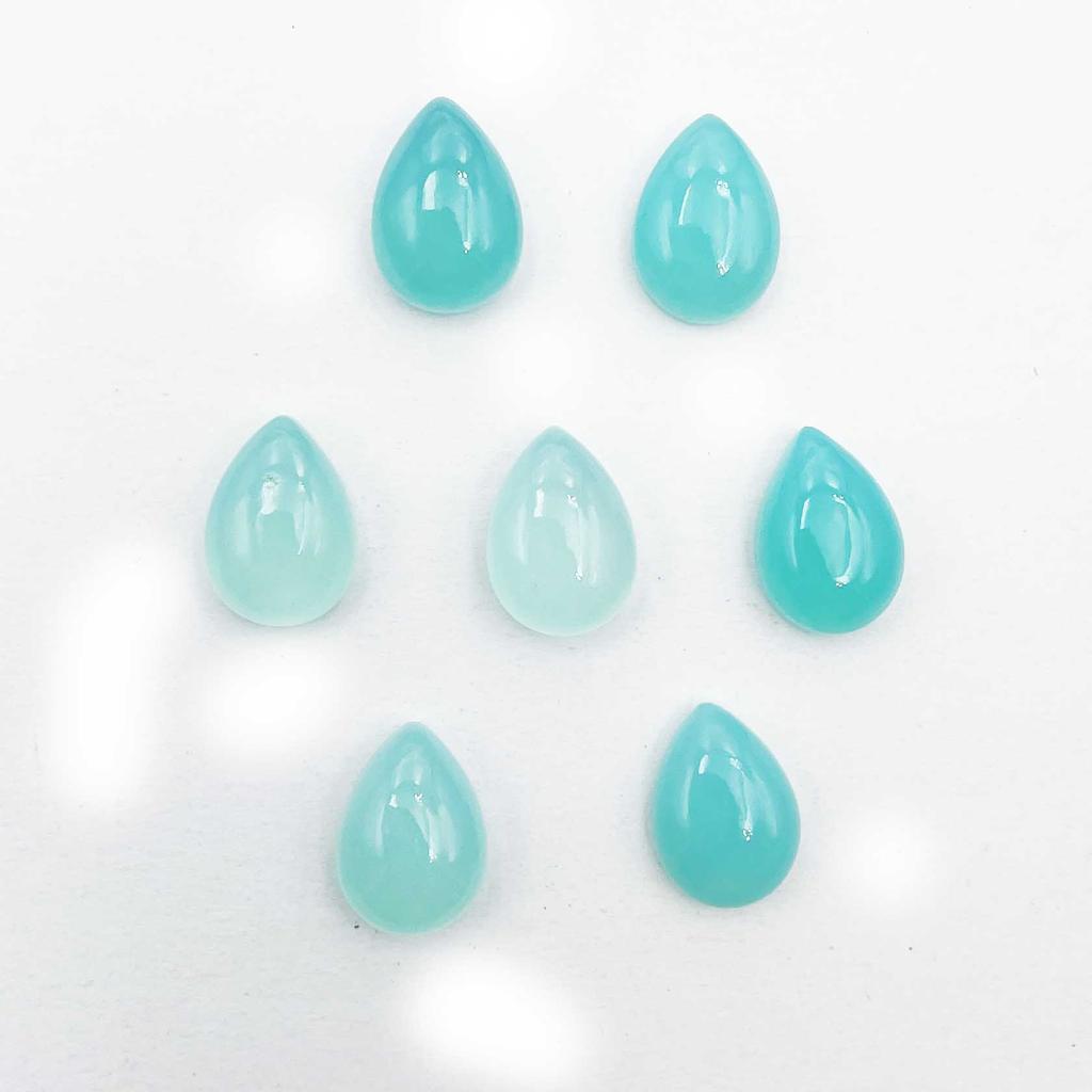 Natural Aqua Chalcedony Pear Cabochon Loose Gemstone Lot 18 Pcs 10*13-10*14 MM 100 CT For Jewelry Making