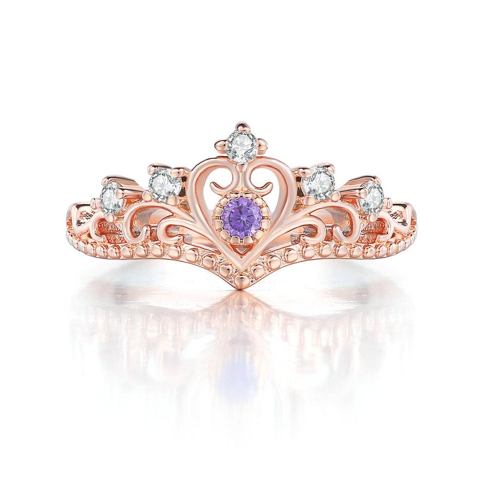 

ZHOUYANG Rings For Women Luxury Hollow Out Princess Crown Blue Purple Red Zircon Rose Gold Color Fashion Jewelry KBR212 10