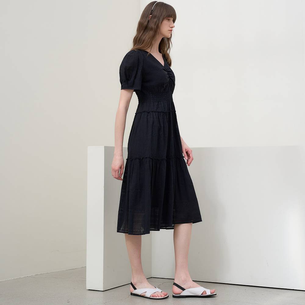 MITTE Poplin Shirring Dress_Black