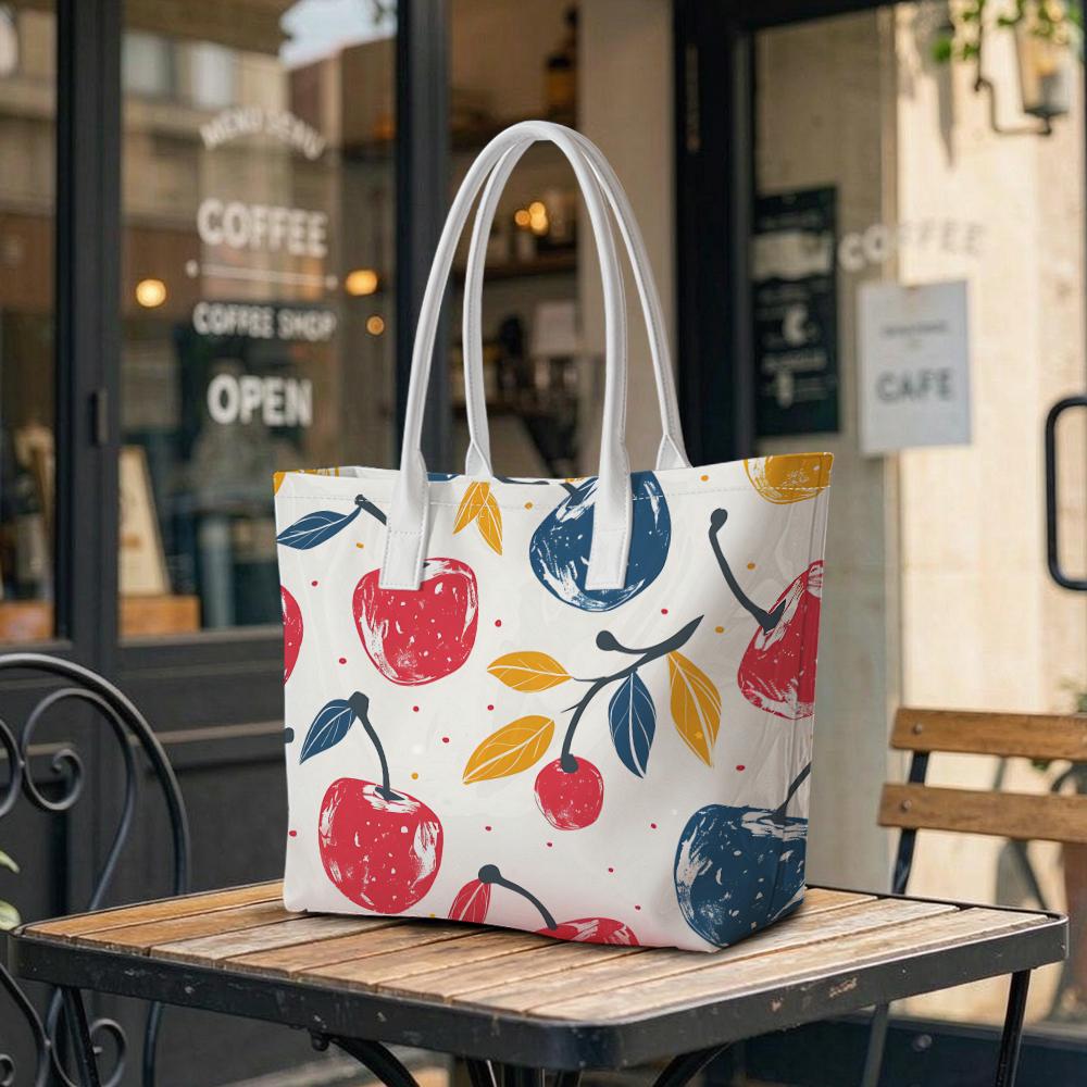 Cherry Pattern Shoulder Bag Casual Daily Portable Tote Bag for Shopping Travel Use