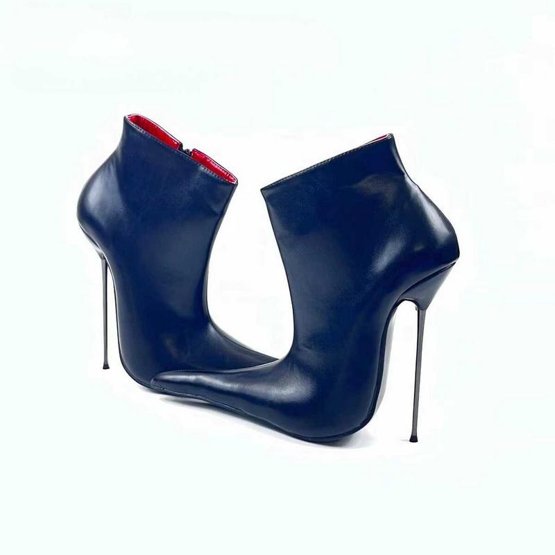 Fashion FHC 14cm Extremely Pointy Toe Unisex High Heeled Ankle Boots,Men Bed Cosplay Shoes,Woman Fetish Short Botas,Black,Custom Color