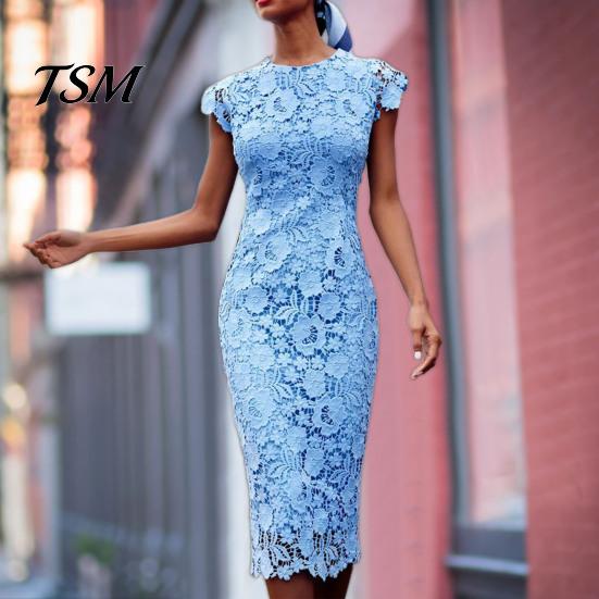 Pencil Dress Fashion Party O Neck Sleeveless Formal Mid Waist Lace Evening for Banquet