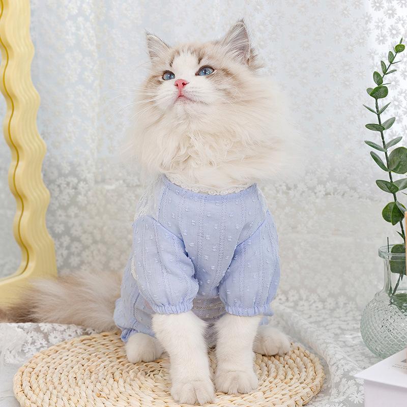 Spring and Summer Cat Thin Four-legged Lace Belly Coat Warm Belly Protection Dog Home Clothes Spring Pet Clothes
