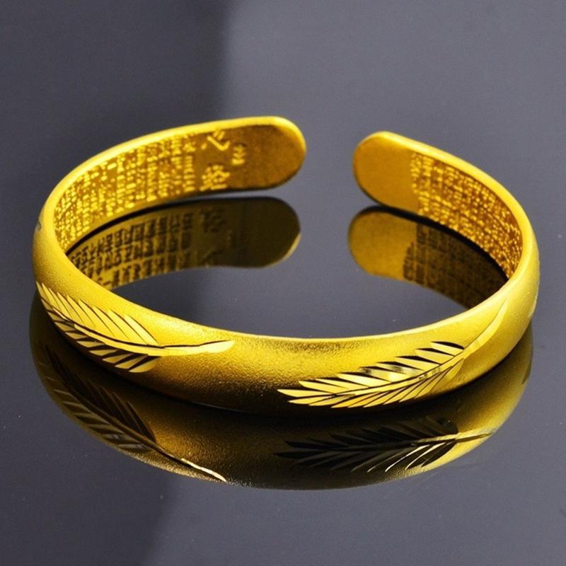 Style Internet Celebrity Live Broadcast Ancient Heart Sutra Bracelet Sand Gold Women'S Version Gold Open One Leaf Dragon And