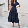 Summer Women's Fashion Chic High Waist Solid Short Sleeve Ruched Dress