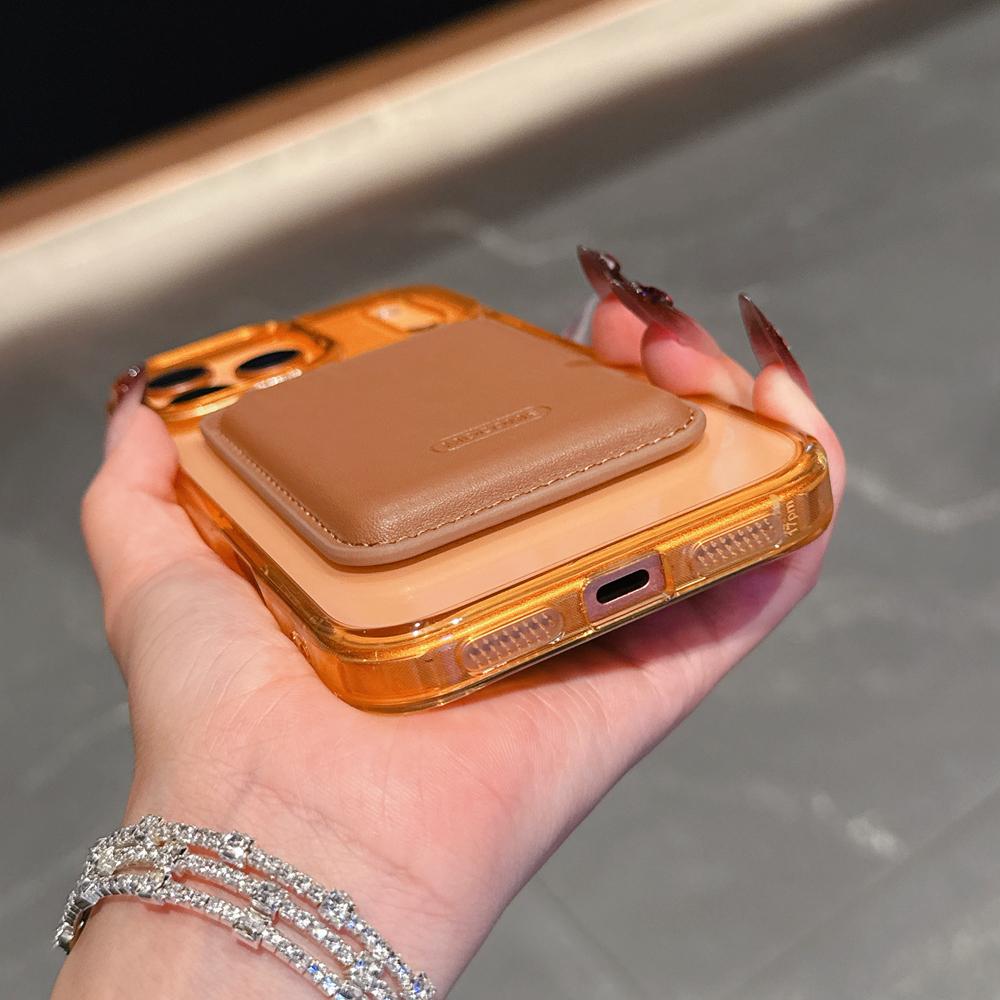 KEYSION Magnetic PU Card Holder Bag Phone Case for MagSafe for iPhone 17 Pro Max 17 Air Transparent TPU+PC Shockproof Back Cover