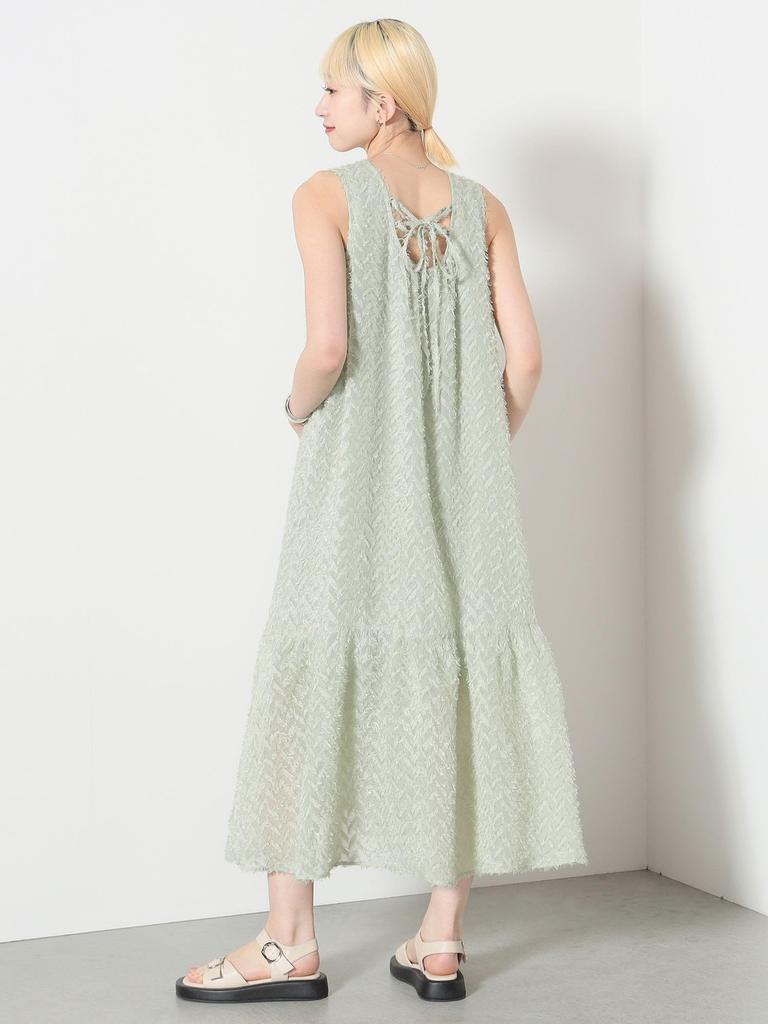 Beams Heart Women's G.GREEN FREE Back Ribbon Jacquard Dress