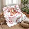 Teddy Bear On Moon with Lantern Theme Blanket Lightweight Warm Flannel Blanket Decorative Throw Blanket for Home Decoration