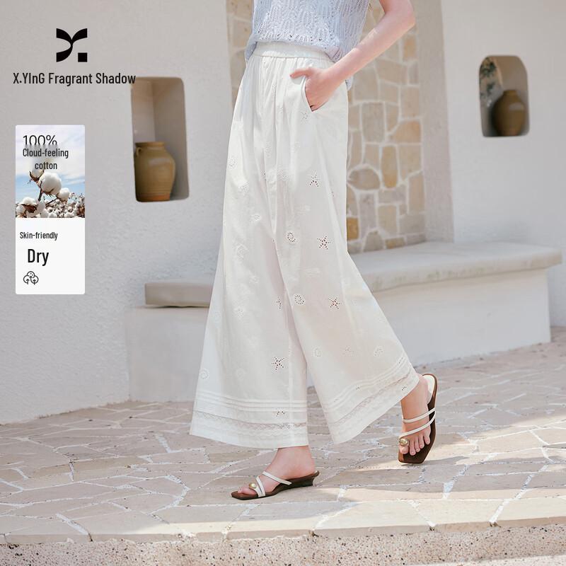 Xiangying Women s Embroidered Cotton Wide-Leg Cropped Pants S