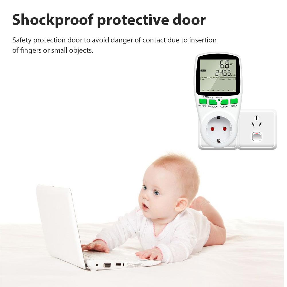 LCD Energy Consumption Monitor Max Working Current 16A Electricity Usage Monitor 50HZ 0.5W Digital Power Analyzer for Watt Meter