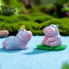Miniature Hippopotamus Figurine Mini Cartoon Hippo Ornament DIY Microlandscape Fairy Garden Animal Resin Statue Decoration Ornament