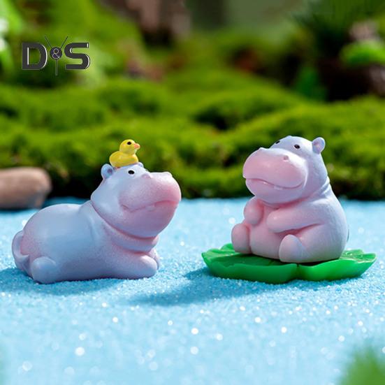 Miniature Hippopotamus Figurine Mini Cartoon Hippo Ornament DIY Microlandscape Fairy Garden Animal Resin Statue Decoration Ornament