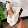 Summer new large size slope heel thick bottom bow word casual beach cool slippers women