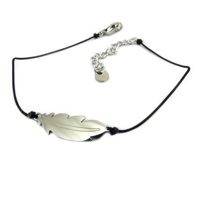 [P7973] - Black Silver 'Boho' Steel Designer Bracelet (feather) - 20x8 Mm