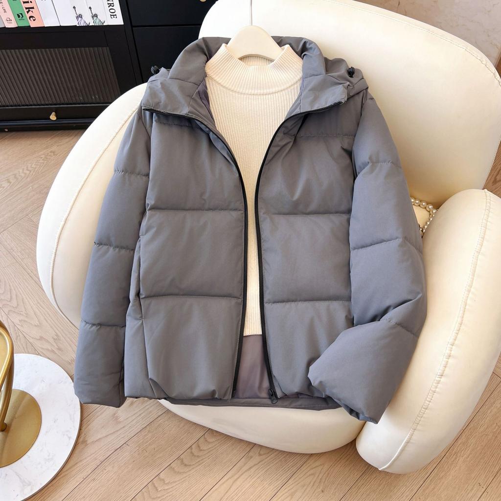 2025 autumn and winter versatile new down cotton cotton jacket windproof hooded short solid color warm bread jacket winter jacket