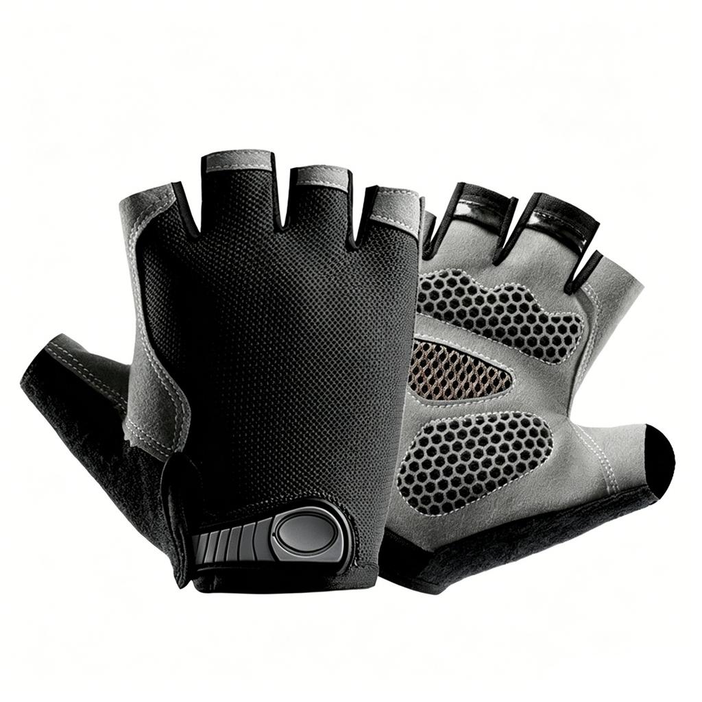 Cycling Half Finger Gloves Non Slip Breathable Lightweight Comfortable Palm Padding Adjustable Wrist Strap for Outdoor Sports