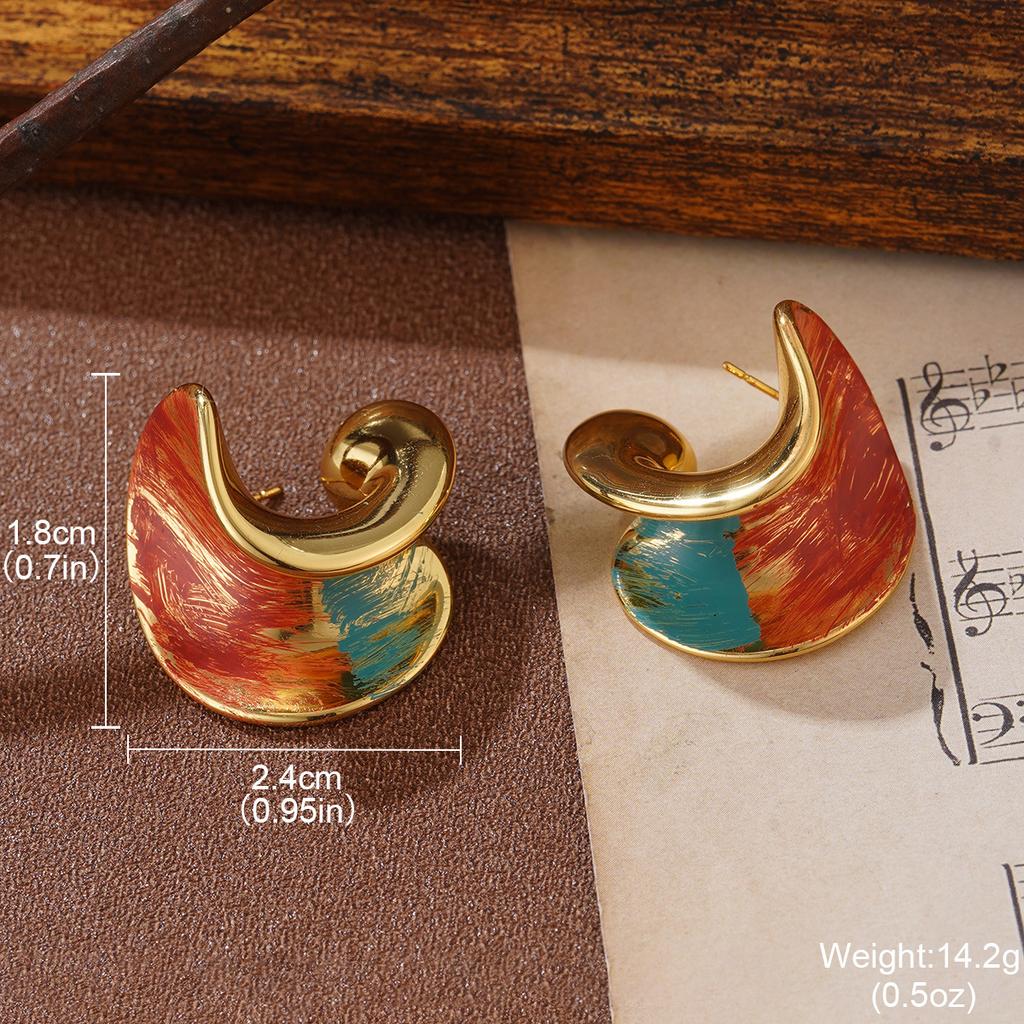 French hand-painted three-dimensional flower painted stud earrings, love high-end sense versatile ins hot-selling court style earrings