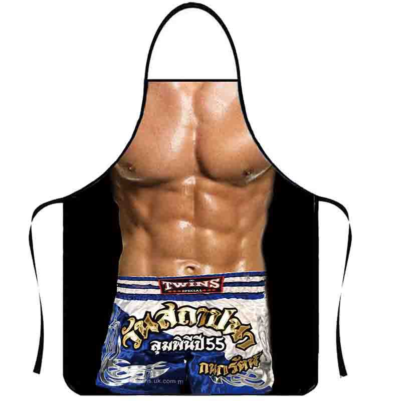 Playful Muscle Body Pattern Sleeveless Apron Washable Kitchen Apron For Barbecue Friend Gathering Party Gift