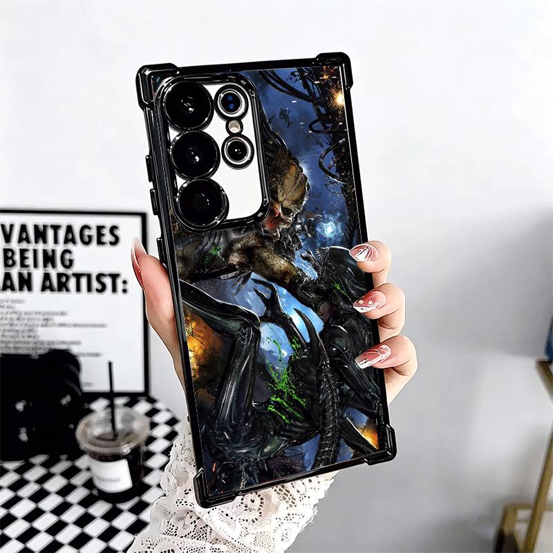 A-Alien Vs P-Predator Plating Phone Case For Samsung Galaxy S24 S25 FE S26 Edge S23 Ultra S22 S21 Plus S20 Anti-Fall Airabag Cov