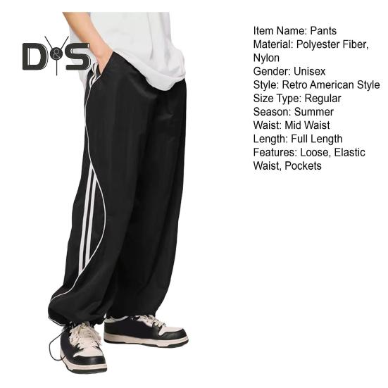 Брюки унисекс Ретро Американский стиль Уличная одежда Тонкие боковые карманы Эластичная — фото 9