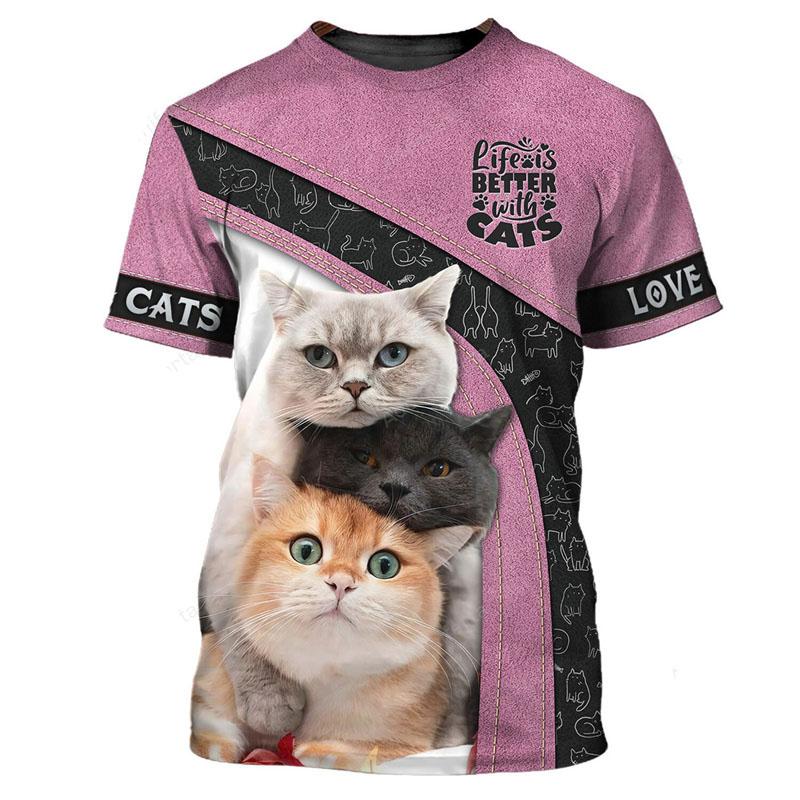Roztomilé zvířátko kočka 3D celoplošný potisk tričko unisex denní vtipné ležérní trička s krátkým rukávem barevný retro vzor módní tričko top