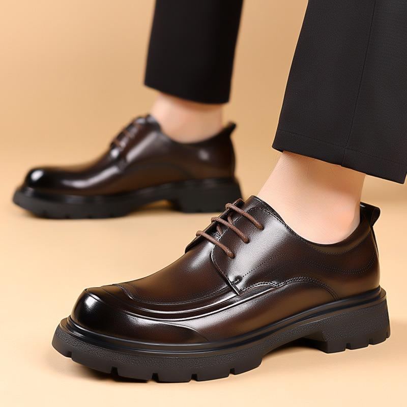 Retro Cowhide Platform Business Men's Dress Shoes Spring Autumn Soft-soled Man Wedding Shoes Genuine Leather Derby Shoes