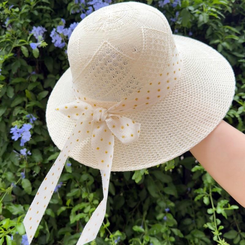 Summer Straw Hat For Women With Wide Brim And Bow Tie Sunshade Sun Hat