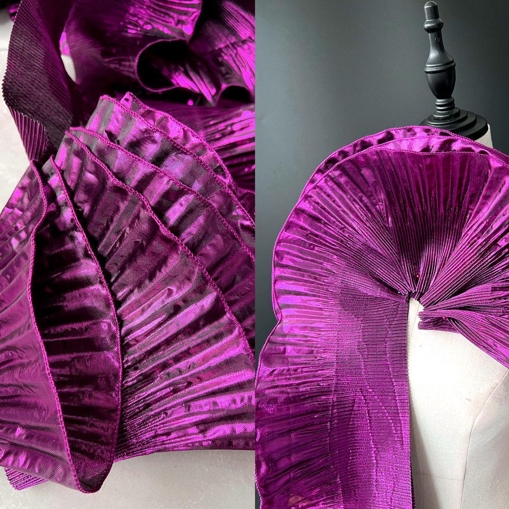 Metallic Lustrous Big Wave Lace Fabric Sewing for Bridal Ruffle Dress DIY Couture Wedding Clothes Decor Home Textile Accessories