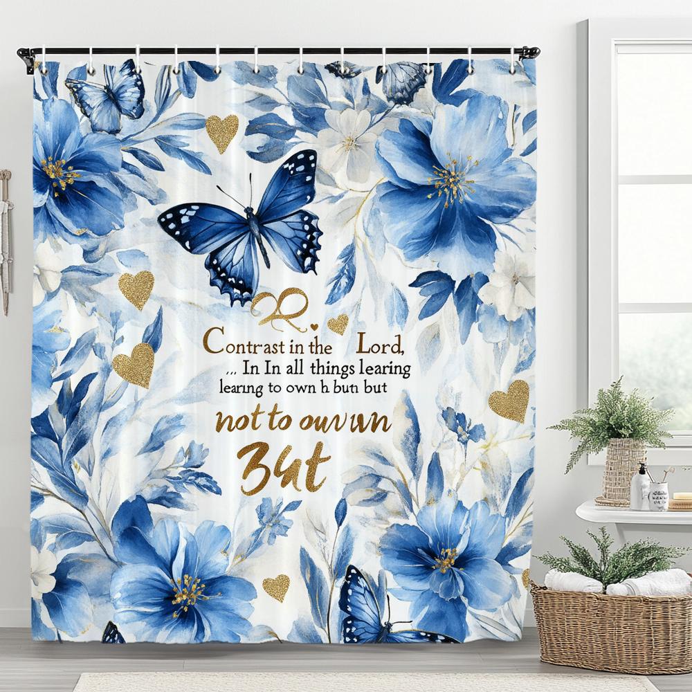 Butterfly And Floral Printed Shower Curtain Family Home Decoration Polyester Bathtub Curtain Bathroom Partition Room Curtain