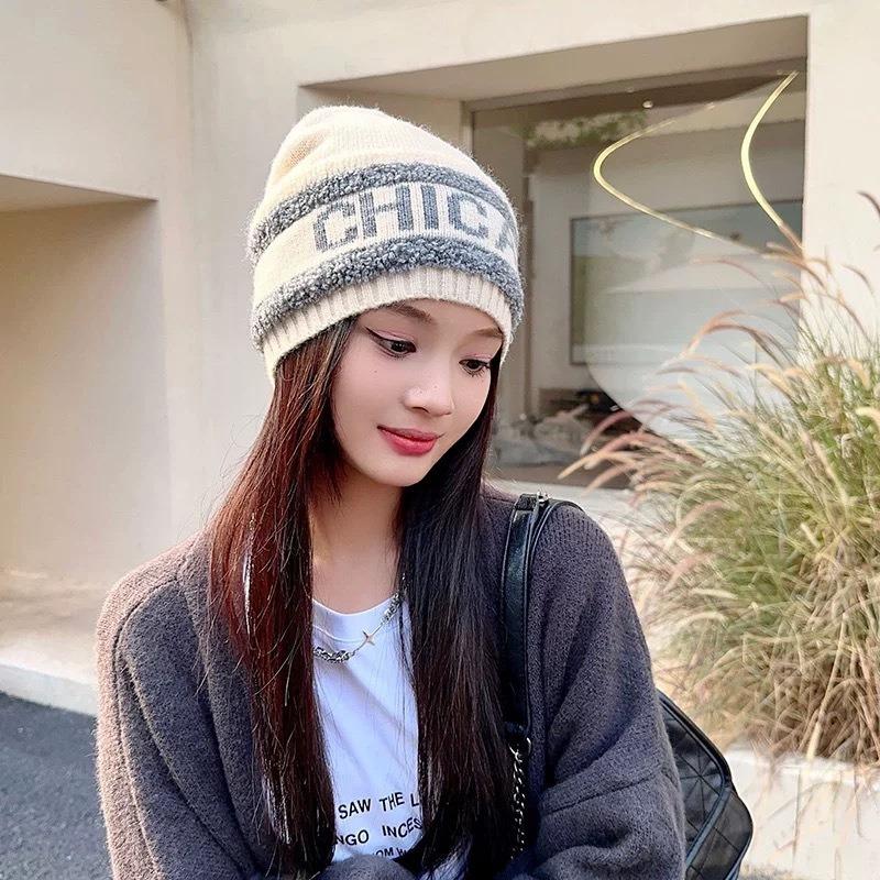 

Письмо холодная шапка женская большой окружности головы вязаная шапка осень и зима шапка для укладки теплая уличная осенняя M（56-58cm） бежевый