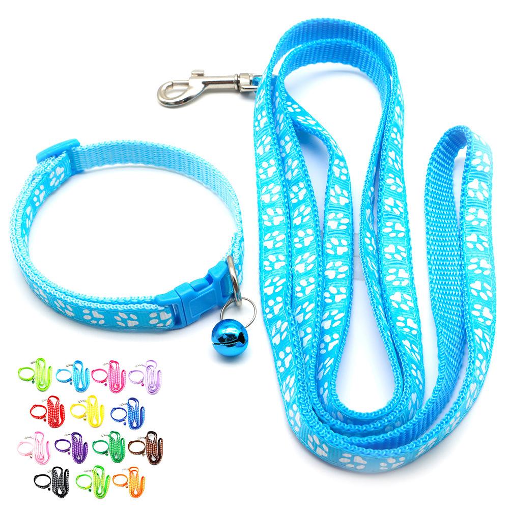 Dog Paw Print Pet Traction Rope Adjustable With Collar Puppy Collar Set Pet Walking Lead Rope Breathable Puppy Cat Accessories
