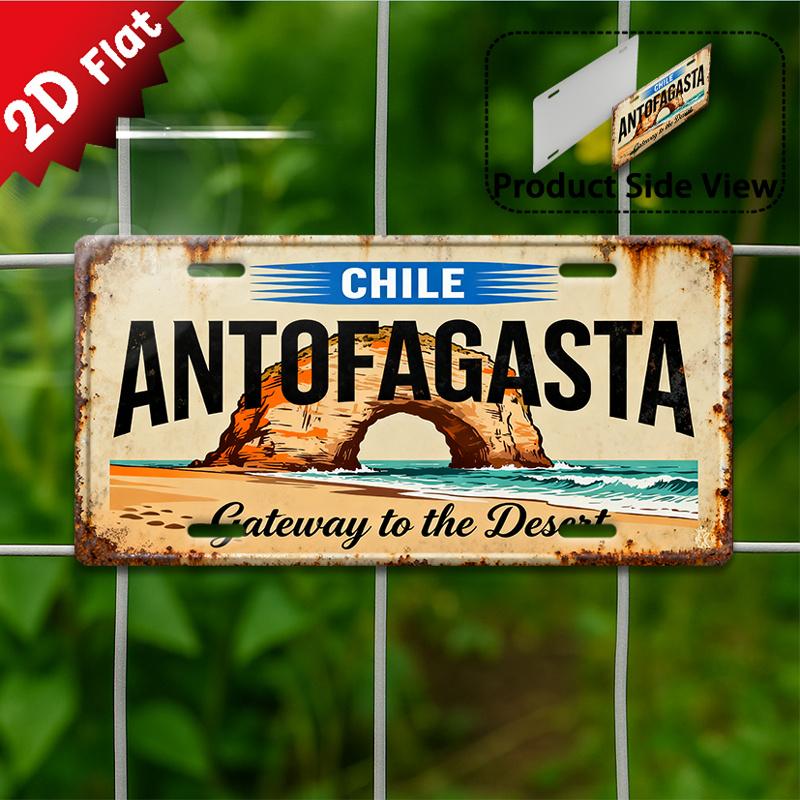 D Flat pc ANTOFAGASTA Metal Sign Outdoor Wall Art Retro Metal Sign Desert Coast Decor Patio Wall Decor Garage Wall