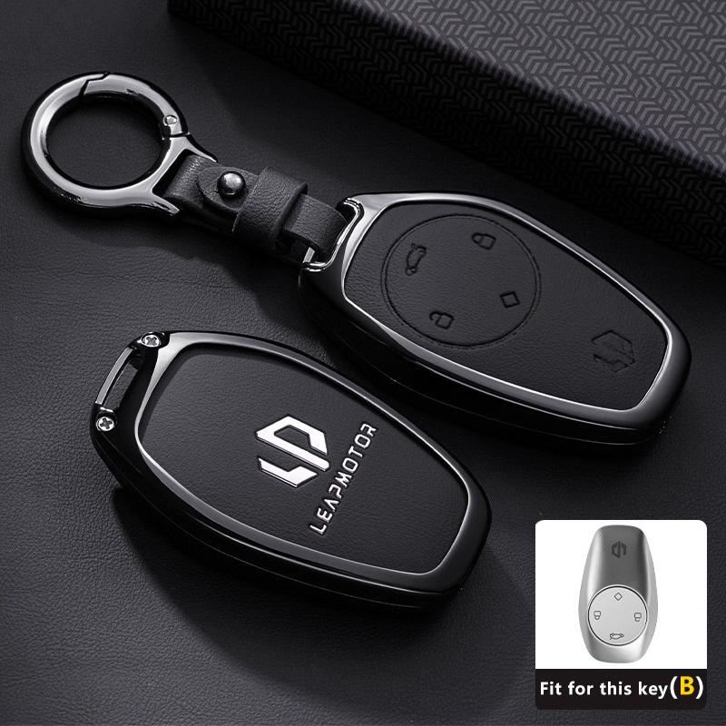 Car Key Case for Leapmotor T03 S01 C11 C10 C01 Zinc Alloy Leather Remote Cover Shell Keychain Ring Holder Fob Accessories