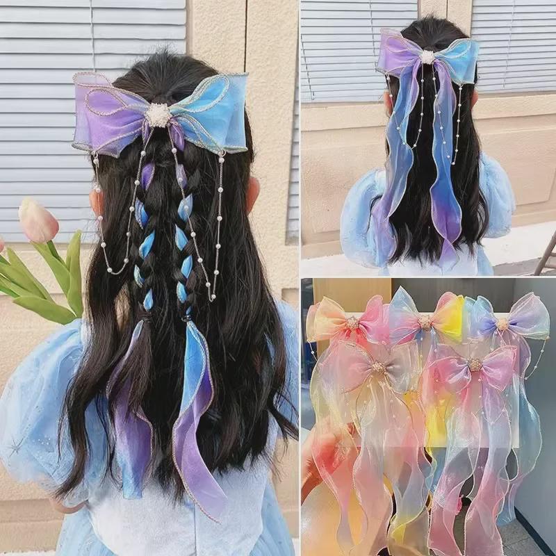 Rainbow Bow Braided Headband & Hair Clip Set for Girls - Spring/Summer Hair Accessories