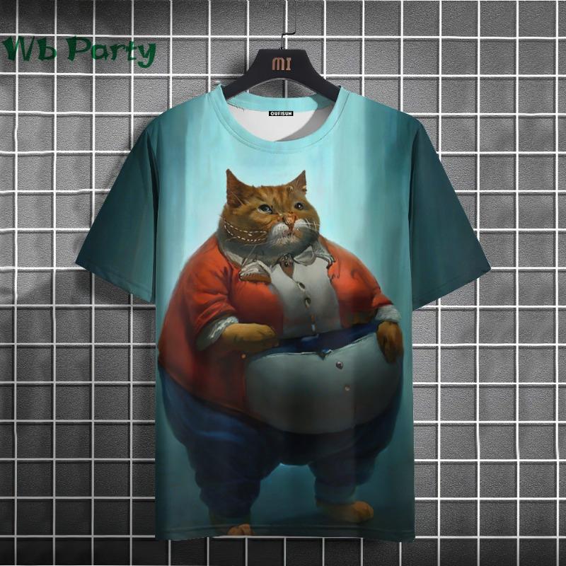 Cat Print T-shirts for Men Casual Short Sleeved Tee Oversized Mens Clothing Men's Funny T-shirt Animal Print Graphic T Shirts