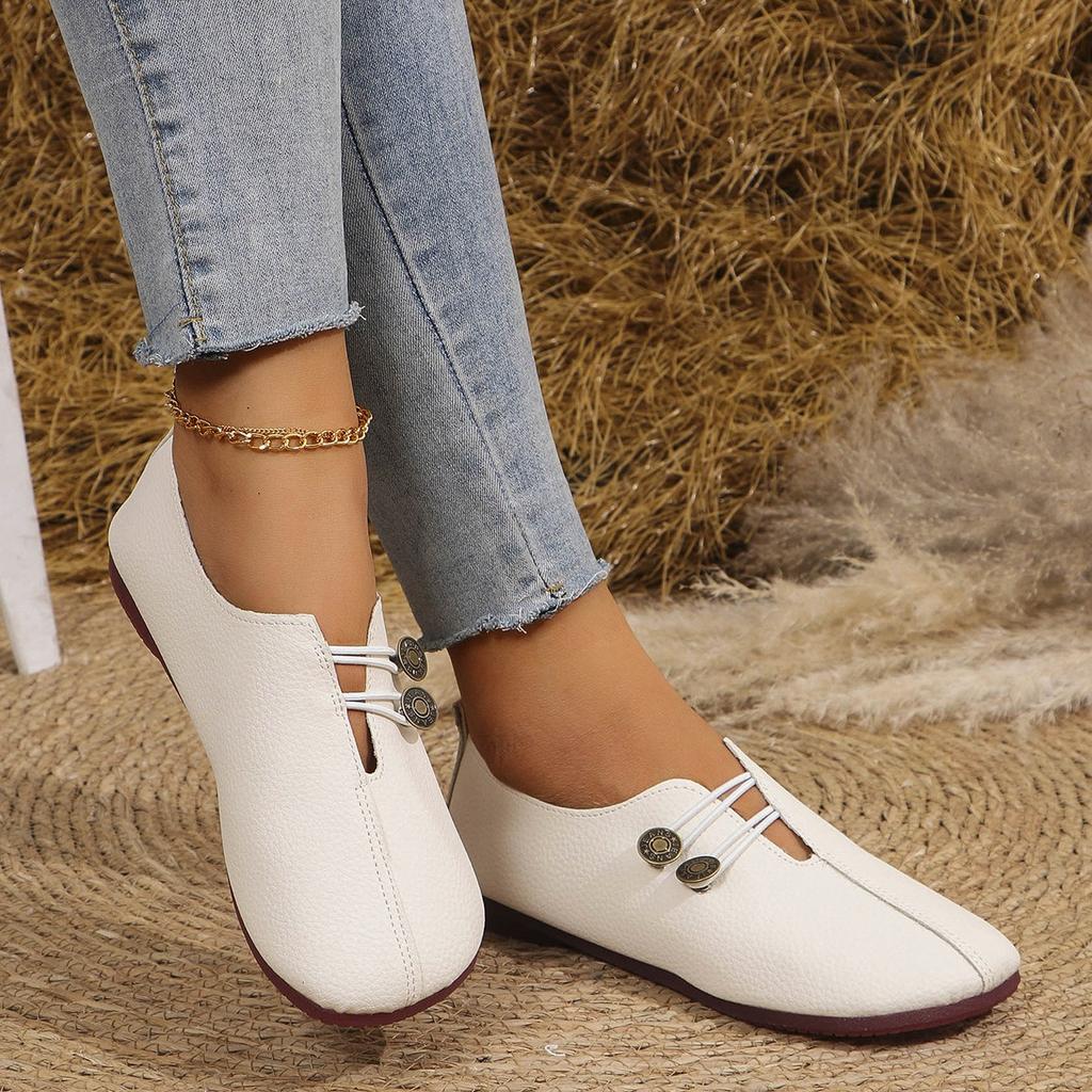 2026 Summer New Soft Leather Flat Flat Casual Single Shoes for Women, Round Head, Shallow Mouth, One Step Stepping Large Women's Shoes