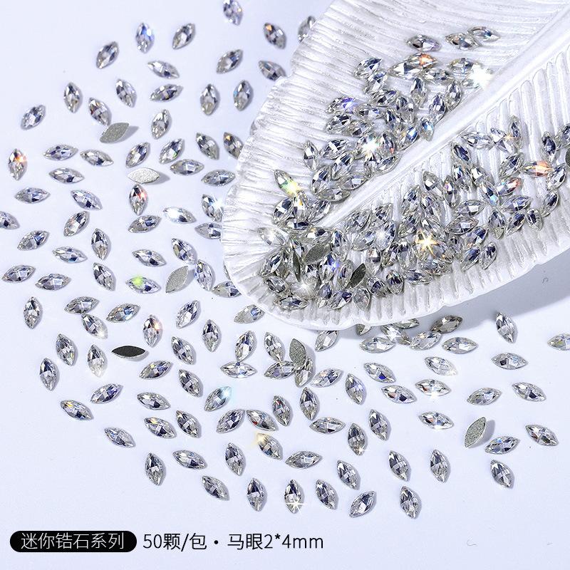 

5A Плоский нижний мини циркон для дизайна ногтей циркон бриллиант 2 * 4 конский глаз циркон плоский нижний роза огранка бриллиант декоративный бриллиант для ногтей 50 pcs/box