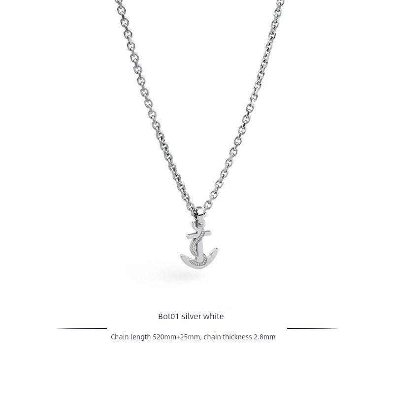 

Series Boat Anchor Men s Special Interest Light Luxury Gift Pendant Necklace Bot01 Silver White Chain Length 520Mm+25Mm