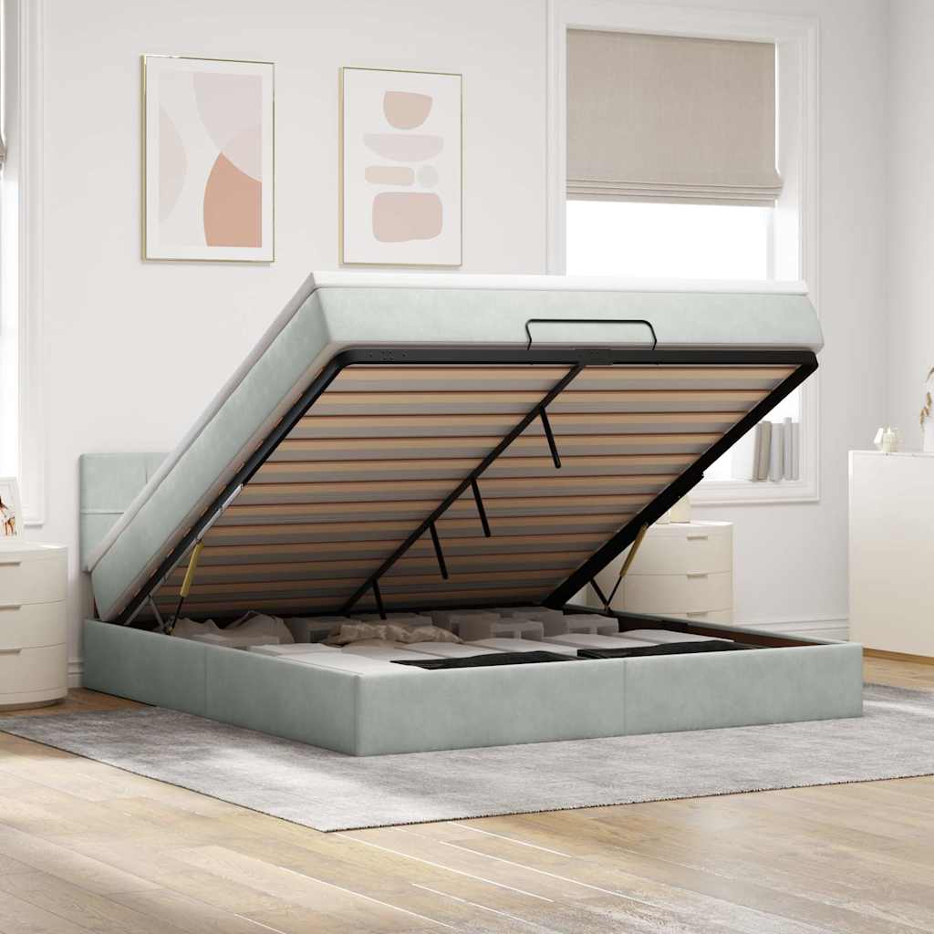 Ottoman Bed with Mattress Light Grey 180x200 cm Velvet